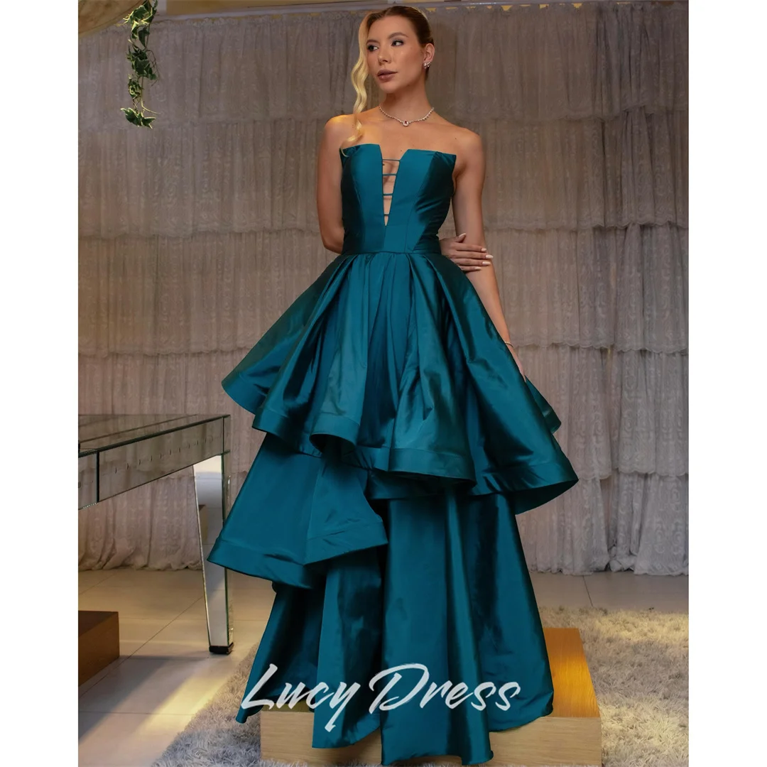 Lucy Satin Strapless Green Ball Gown Tiered Evening Dress 2026 Prom Dress Party Sexy Trending New Arrival Women Customized