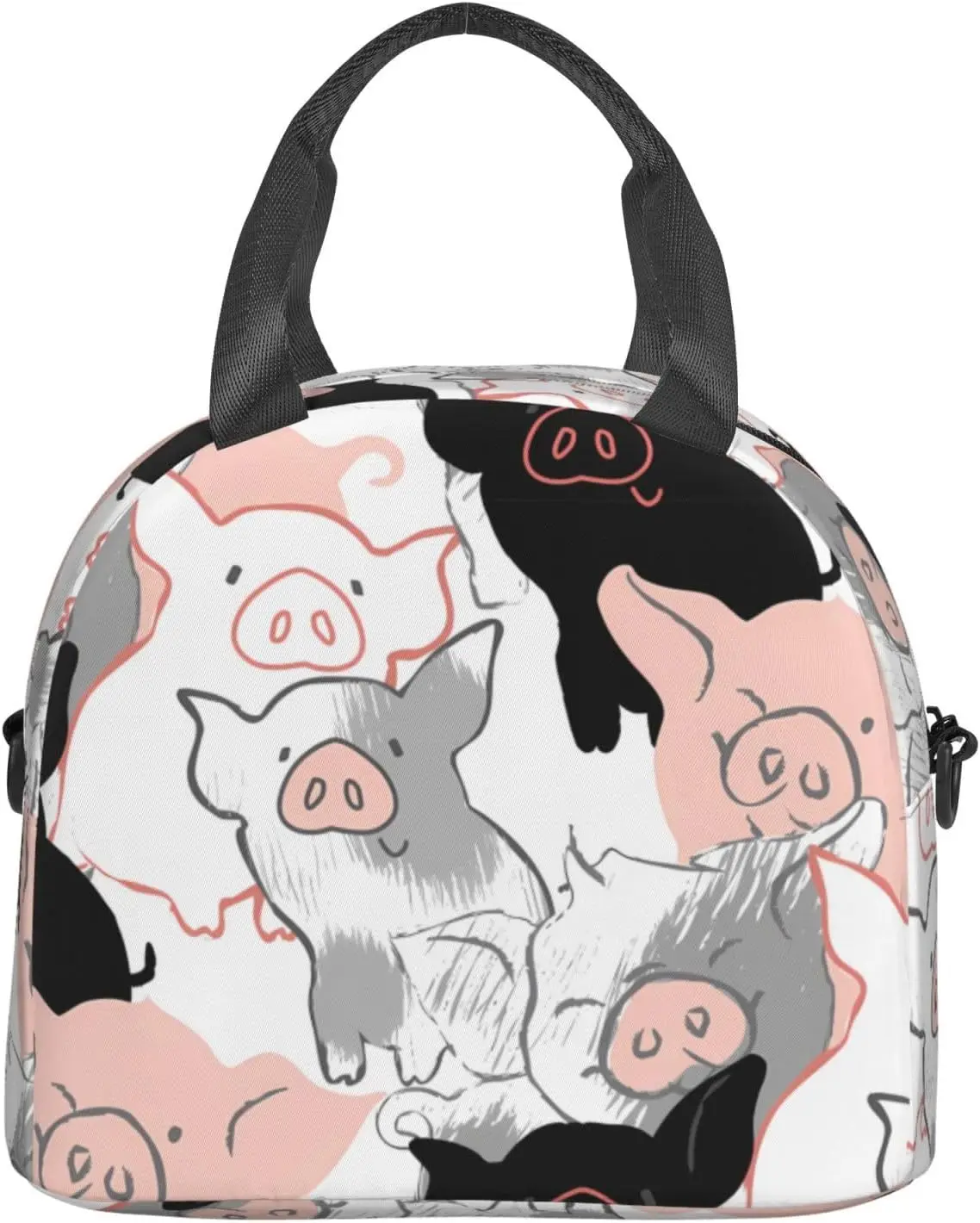 Graffiti Hand Drawn Cute Pigs Lunch Bag Insulated with Adjustable Shoulder Strap for Women Men Reusable Lunch Cooler Bag