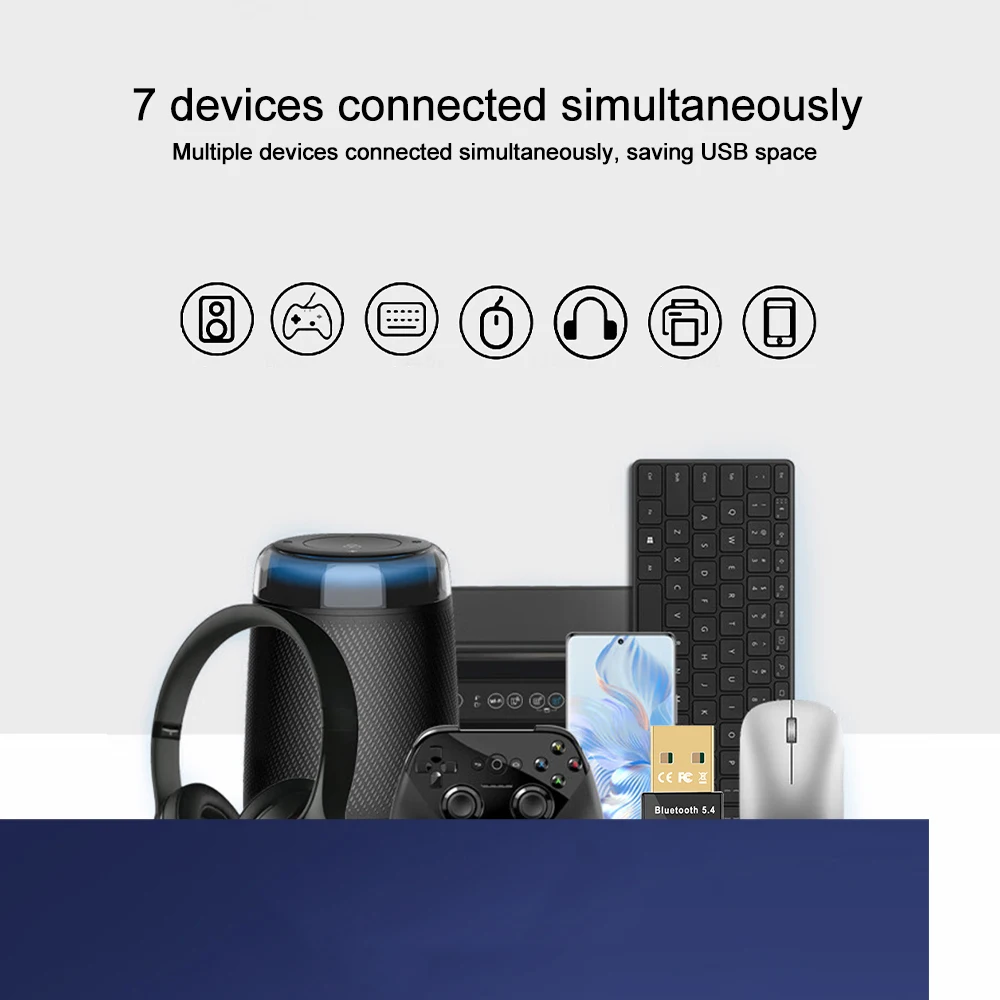 Bluetooth Adapter for Pc Usb Bluetooth 5.4 Dongle Bluetooth 5.1 Receiver Speaker Wireless Mouse Keyboard Music Audio Bluetooth