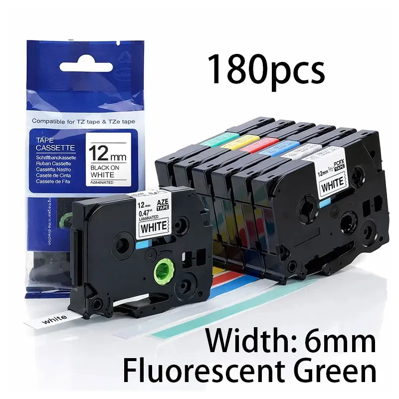 180pcs 6mm TZe-D11 Fluorescent Green Laminated Label Adhesive Sticker Compatible for Brother P-touch Label Maker