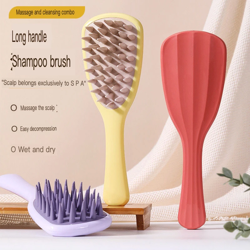 New long handle silicone shampoo comb Deep clean scalp massage comb Soft brush teeth hair comb for home use