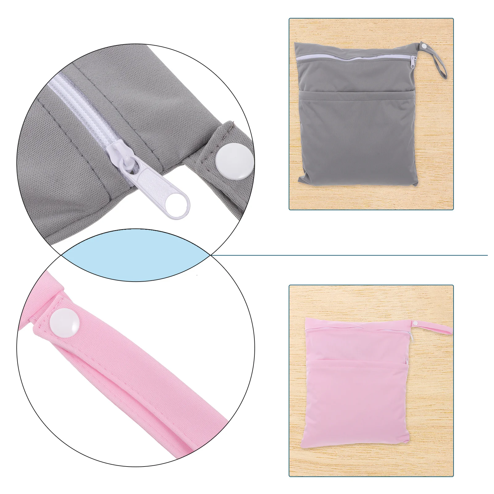 

2Pcs Baby Diaper Storage Organizer Bags Waterproof Portable Cloth Two Zippered Pockets Pouch for Wet Dry Diapers Travel Yoga