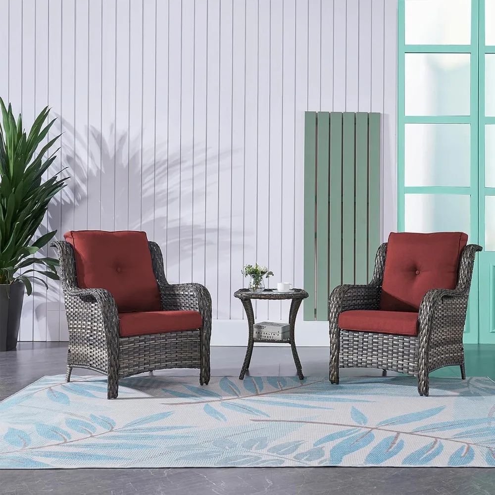 

Patio Bistro Set Outdoor Chairs - 3 Piece Wicker Rattan Patio Furniture Set with 2 Armrest Chair and 1 Side Table, Customized