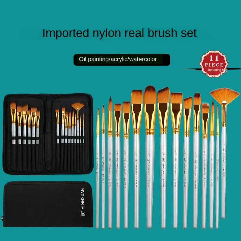 

15 Nylon Hairy Birch Rod Cloth Gouache Brush Acrylic Oil Brush Brush Set Watercolor Bag Portable Multifunctional Art Supplies