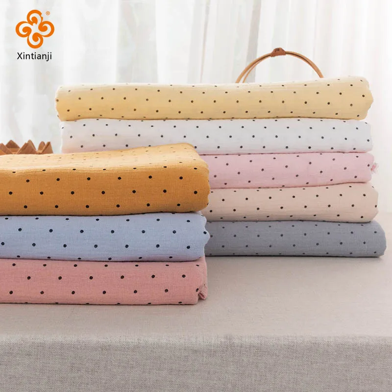 50X135cm Muslim Fabric Double Crepe Washed Cotton Fabric for Kids & Kids Clothing Homewear Polka Dot Printed Gauze