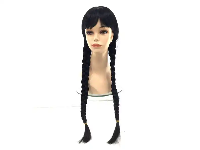 

Wednesday Addams Wig Braided Black Wigs With Bangs for Halloween Party Long Braided Premium Hair Wig
