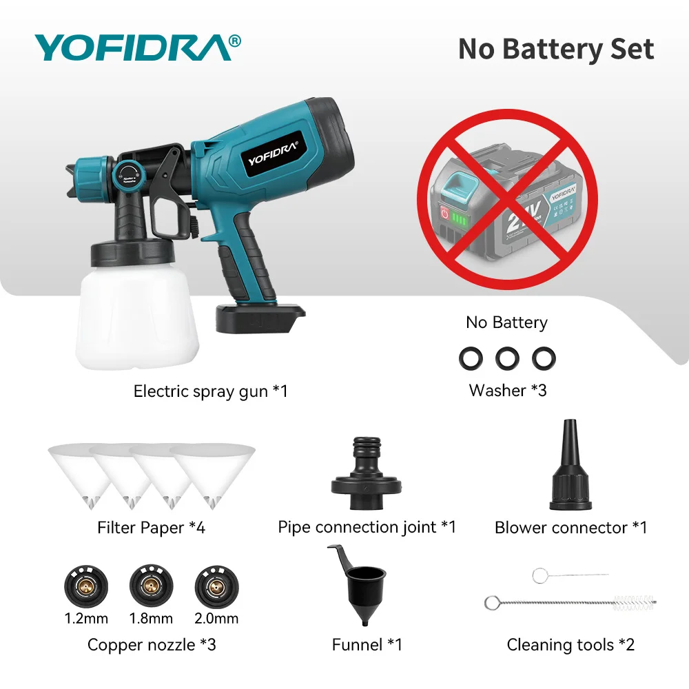 YOFIDRA 1000ML Elektrische Spritzpistole 66000RPM Kabelloser Farbsprüher Auto-Stahlbeschichtungs-Airbrush Elektrowerkzeug für Makita-Akku