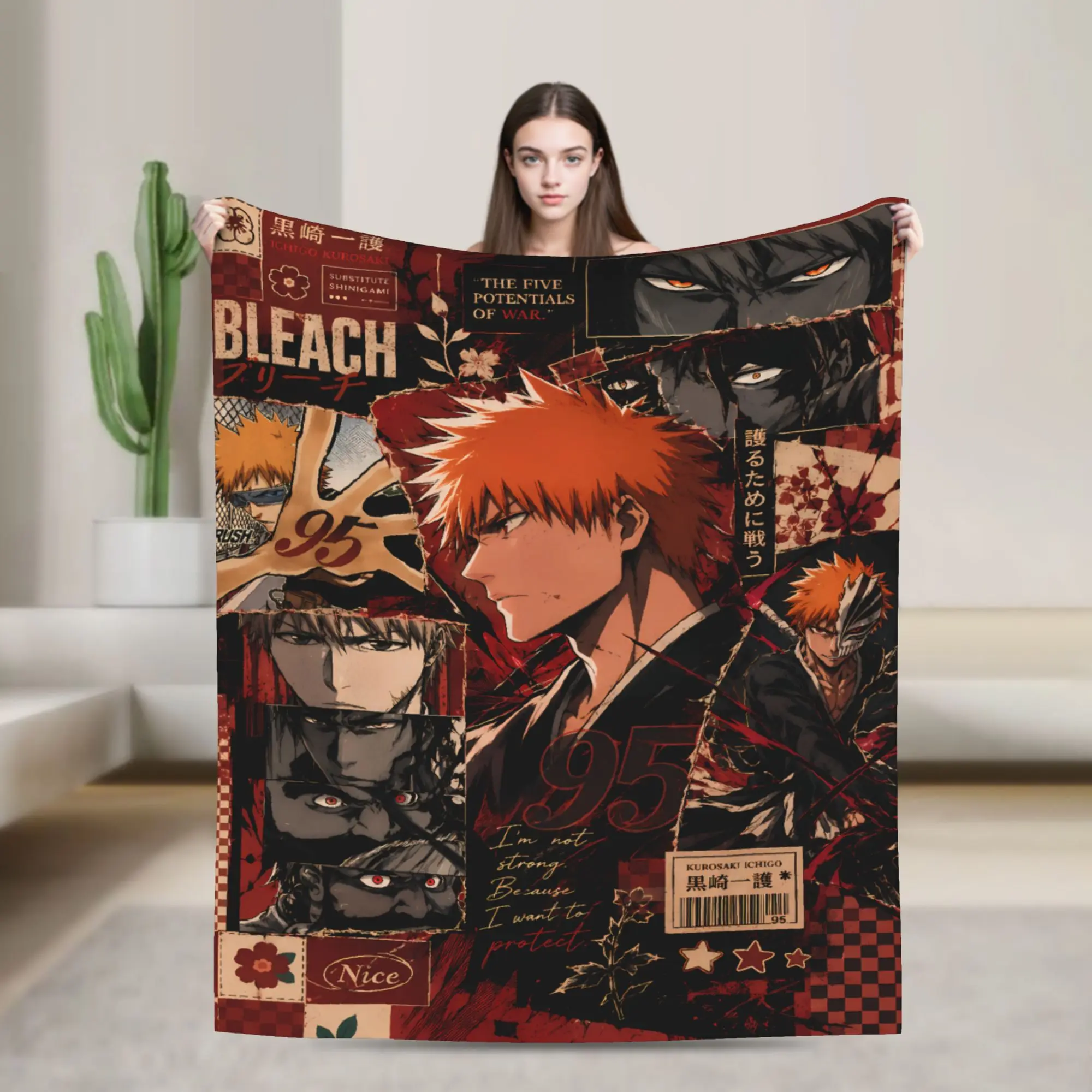 Ichigo Manga Poster Art Soft Warm Blanket Bleached Picnic Plush Throw Blanket Aesthetic Bedroom Flannel Bedspread Sofa Bed Cover