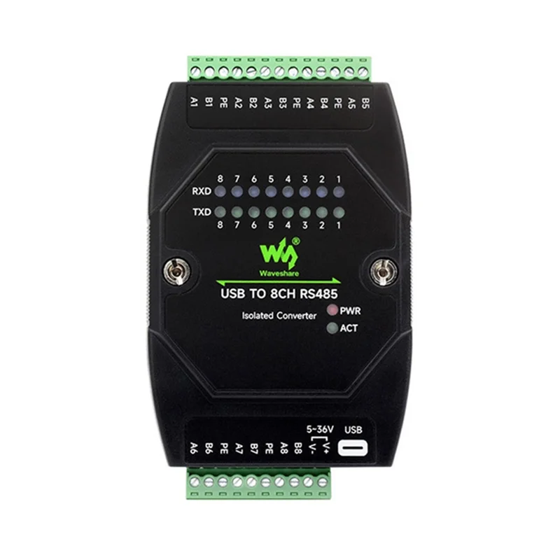 

T82C Лидер продаж-Waveshare промышленный адаптер UART USB на 8-канальный изолированный преобразователь RS485 для стандартной рейки 35 мм и штабелированной установки