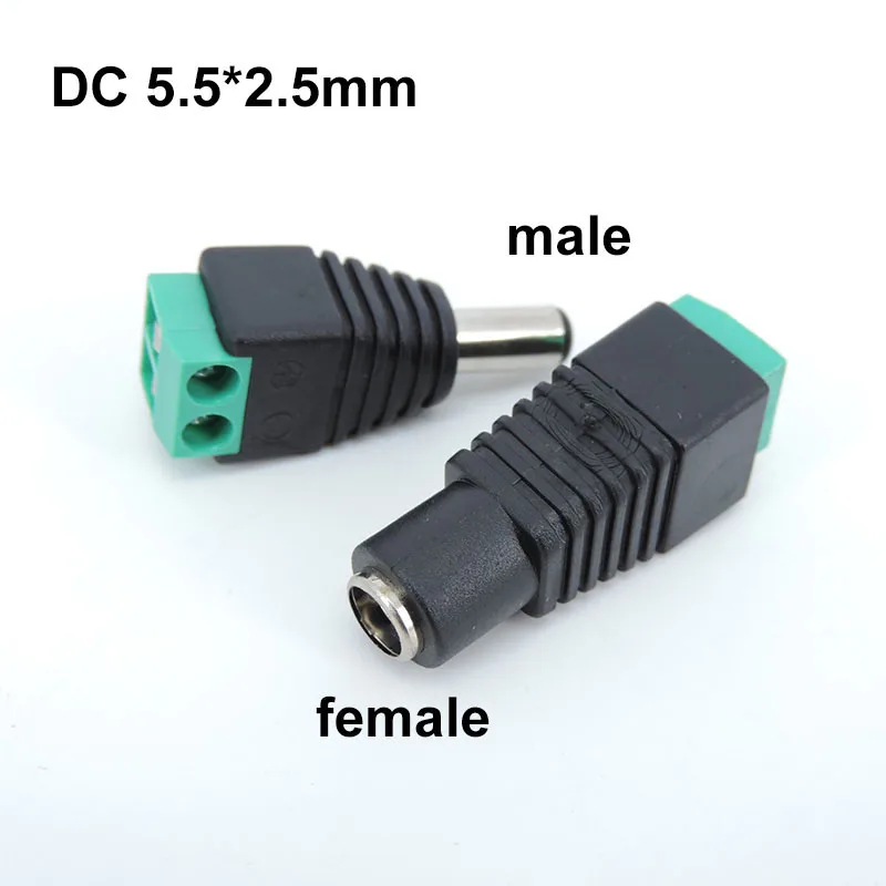 암수 플러그 잭 어댑터 커넥터 케이블 단자, CCTV 카메라 LED 조명용, DC 전원, 12V, 2.5x5.5mm, 5.5x2.5mm, 5 개