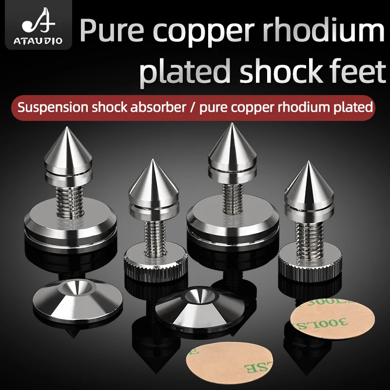 4 PCS HiFi Speaker Feet Fods Isolation Pure Copper Rhodium Plated Adjustable Spikes Cone Foot Nail for DVD Speaker