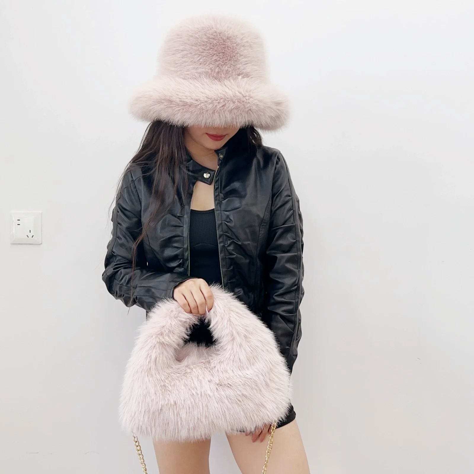 Y2K Autumn and Winter Women's Hats and Bags Faux Fur Bucket Hat Cow Printed Plush Warm Hat Holiday Bucket Hat  панама