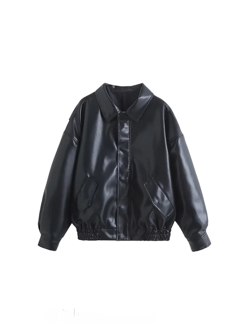 American Sle Loose Fit Pelle Jaet Cappotto da volo vintage in pelle scamosciata da strada da donna Capispalla casual Cerniera lunga Sve