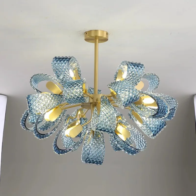 Nordic Peacock Leaf Blue Decorative Art LED Pendant Light