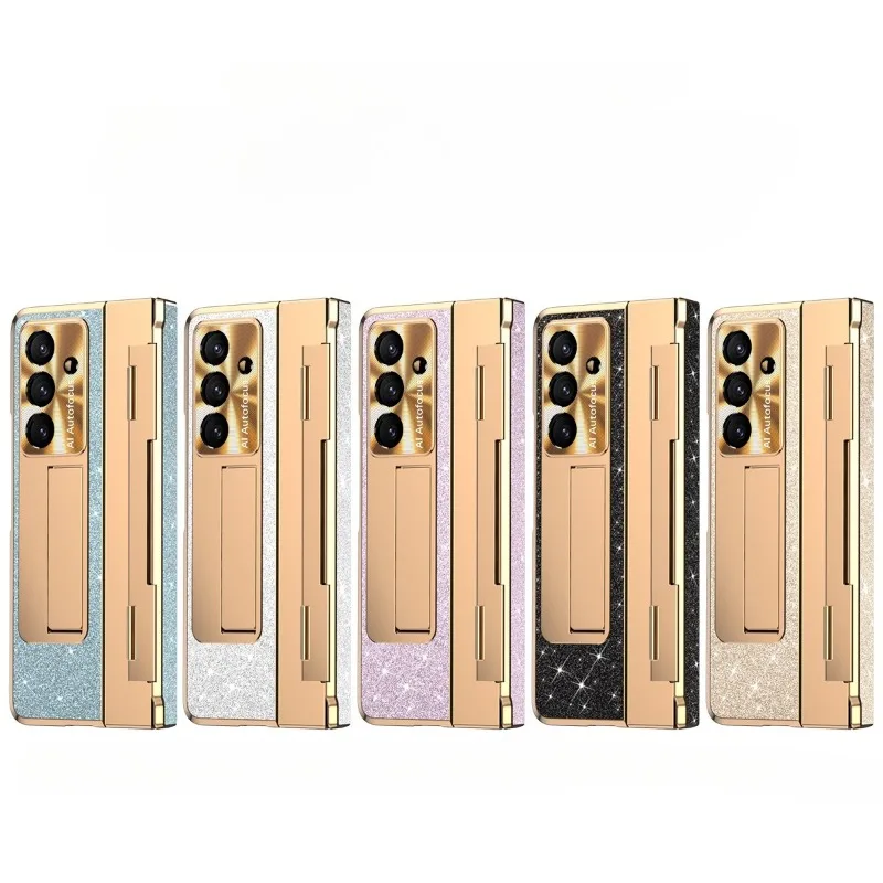 

Чехол для телефона с блестящей подставкой для Samsung Galaxy Z Fold 7, полнозащитный шарнирный чехол для Samsung Z Fold7 Fold6 Fold5