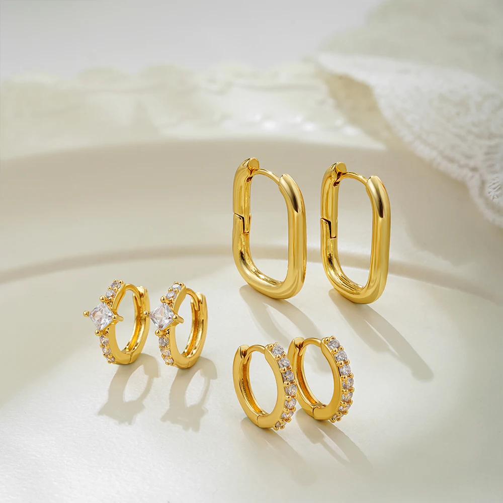 Fashion Gold Color U-shape Hoop Earrings for Women Dainty CZ Zircon Mini Circle Huggie Hoops Set Cartilage Jewelry 3pair