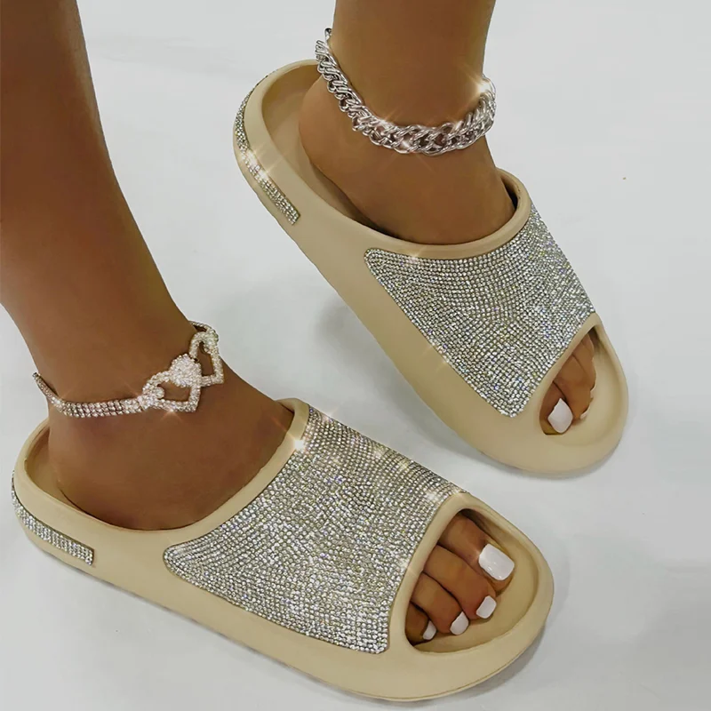 Luxury Rhinestone Platform Slippers Women Summer Home Cloud Slipper Foam Slides Bling Bling Shiny Sandals Designer Shoes 2023