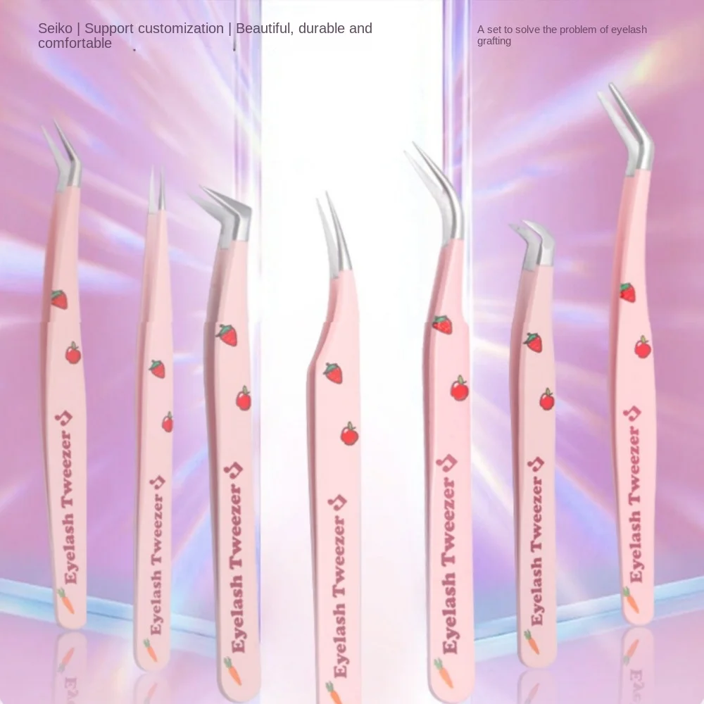 Fashion 7 Types False Eyelash Tweezers Anti-static Stainless Steel 3D Lashes Extension Tweezer Pincet Curved Strip Makeup Tools