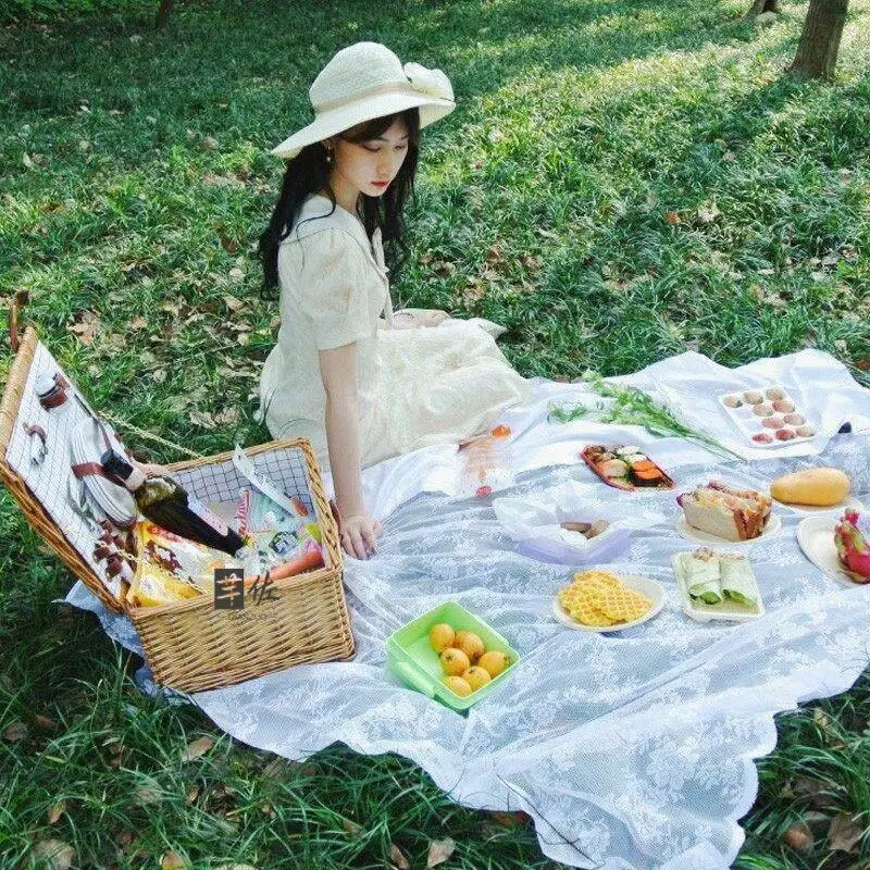 

Белое кружевное сетчатое одеяло для пикника, фон для фотосъемки на природе, модный коврик для газона, стильный аксессуар для кемпинга