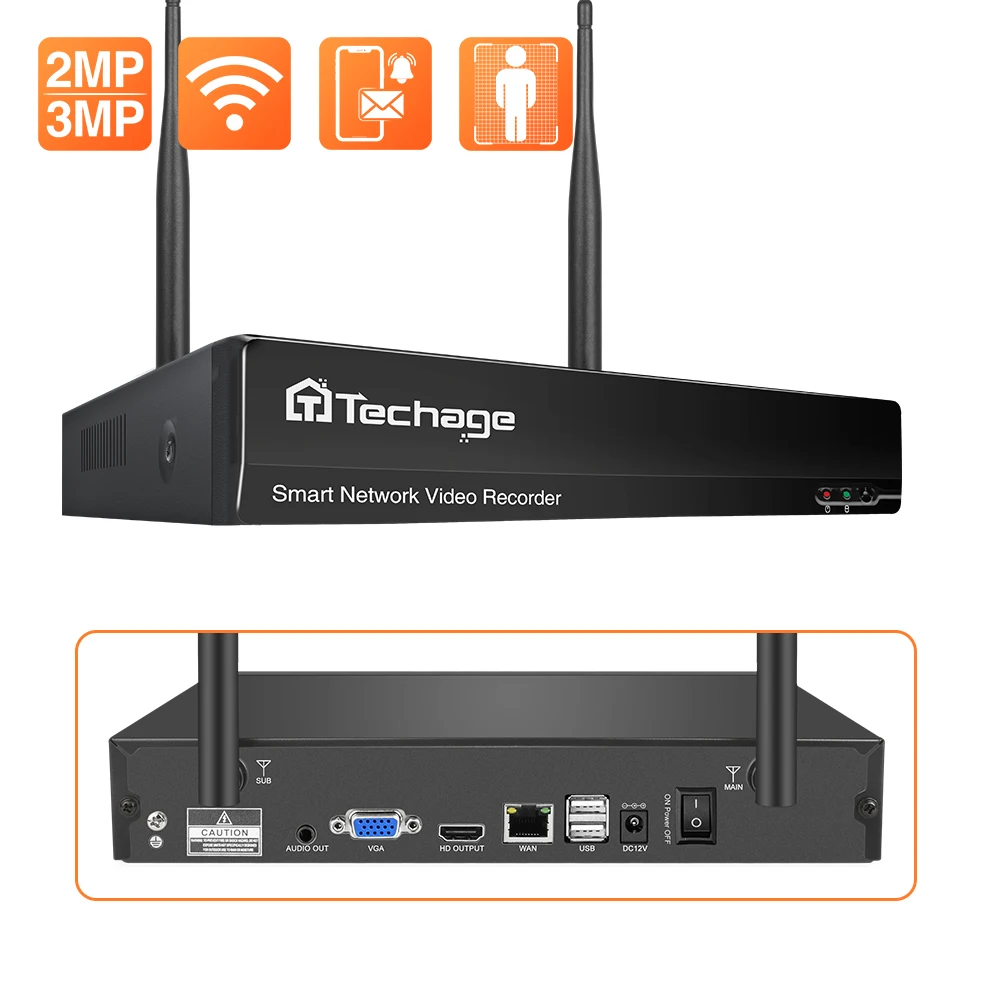 Techage-Grabadora de vídeo en red inalámbrica, sistema de videovigilancia de seguridad, NVR, P2P, acceso remoto, WiFi, 8 canales, H.265, 3MP