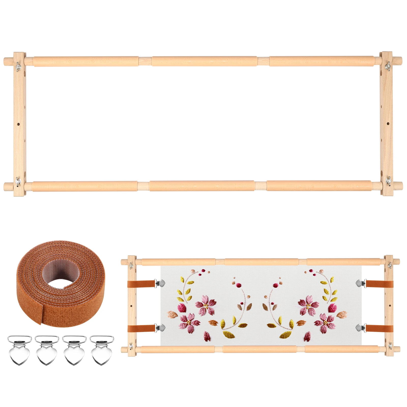 Adjustable Embroidery Scroll Frame Wooden Cross Stitch Scroll Frame Rotated Needlepoint Embroidery Tapestry Scroll Frame
