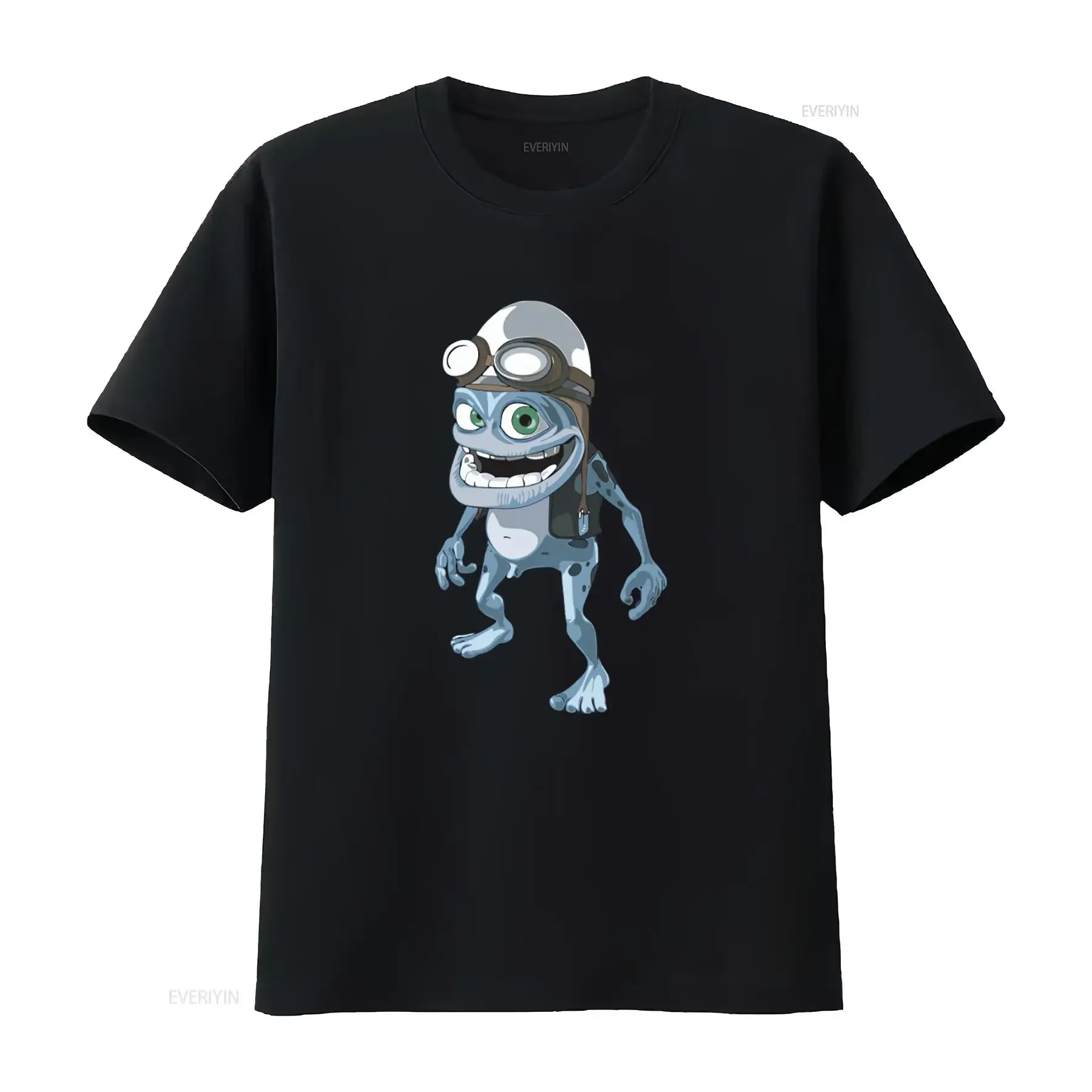 Men's Crazy Frog Print T Shirt Ideal Birthday Present Black Style Cotton Material Unique Design for  vintage Washed homme