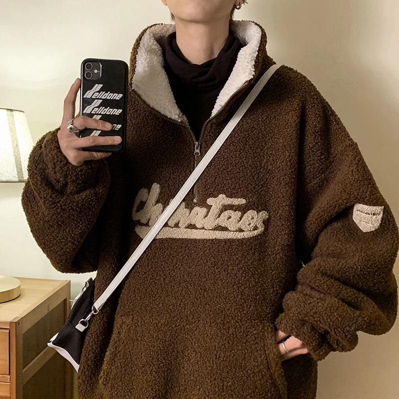 

Мужская зимняя куртка из овечьей шерсти с утеплением, воротником-стойкой, хлопковой подкладкой, теплая, модная, молодежная, повседневная, водонепроницаемая, на молнии