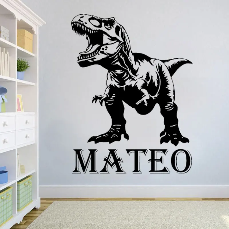 Personalized Dinosaur Name Wall Decal Vinyl Sticker for Kids Bedroom Decor Custom Name Nursery T Rex Theme Children Room G212