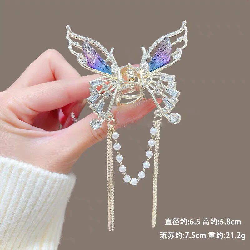 AWAYTR Elegant Tassel Butterfly Hair Claw Shark Claw Vintage Long Pendant Hair Clips Crab Barrette Hairpin Hair Accessories