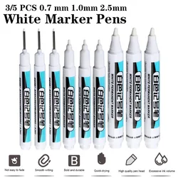 3/5 PCS 0.7/1.0/2.5MM White Permanent Marker Pens Paint Markers For Wood Rock Plastic Leather Glass Stone Metal Art Supplies