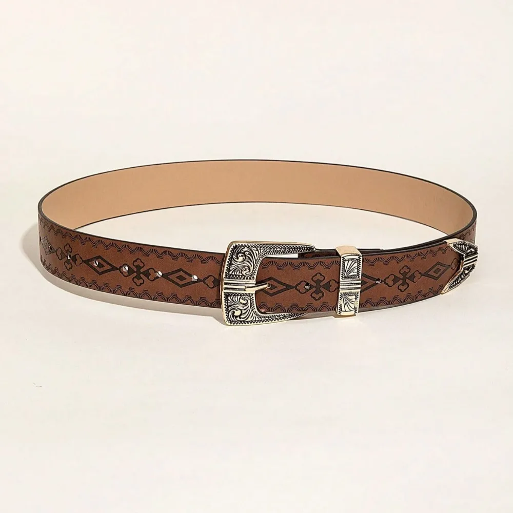 1 Piece Western Style Retro Patterned PU Belt, Simple, Practical and Multifunctional