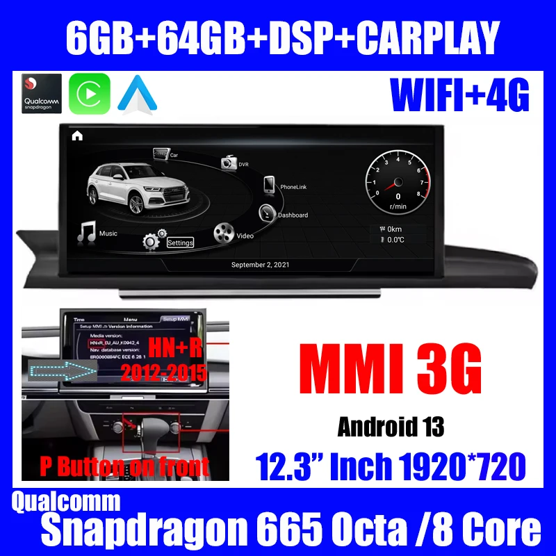 12.3 ''Auto GPS Radio Stereo CarPlay NAVI Multimedia Speler Voor AUDI A6 A6L A7 C7 RS6 RS7 S6 S7 MMI Android 13 WIFI Snapdragon SAT - afbeelding 1
