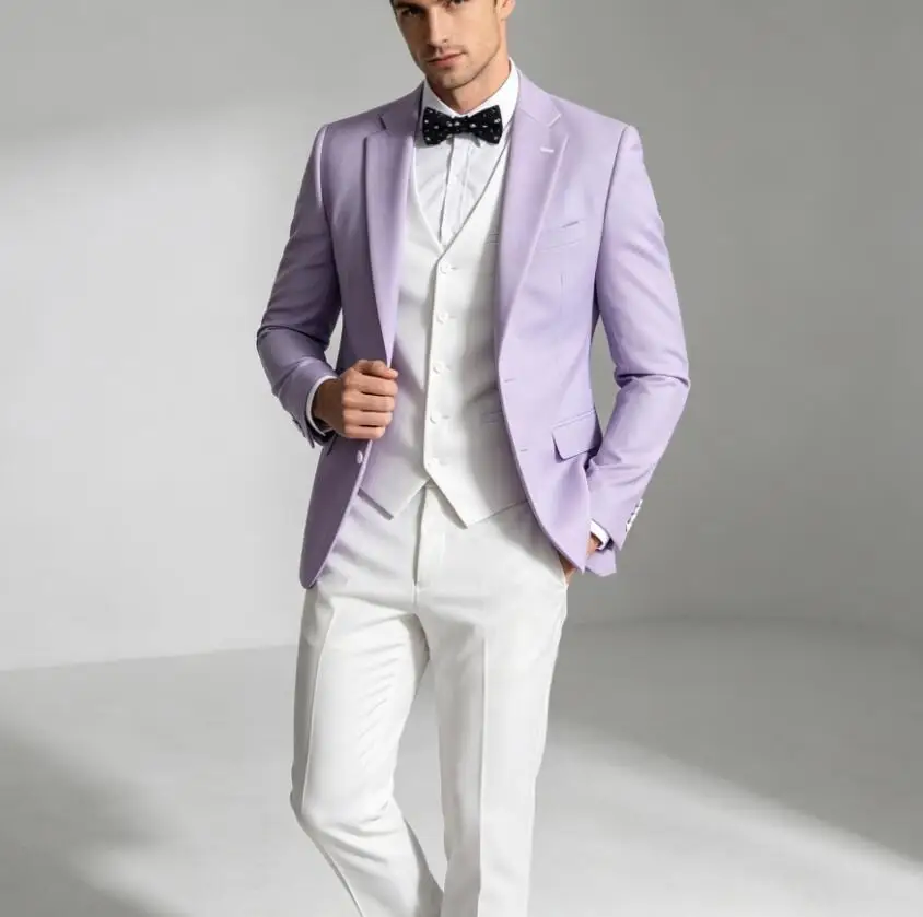New Design Summer Suits for Men Notched Lapel Wedding Prom Tuxedo Formal Business Suit 3 Piece (Jacket+Pant+Vest) Costume Homme