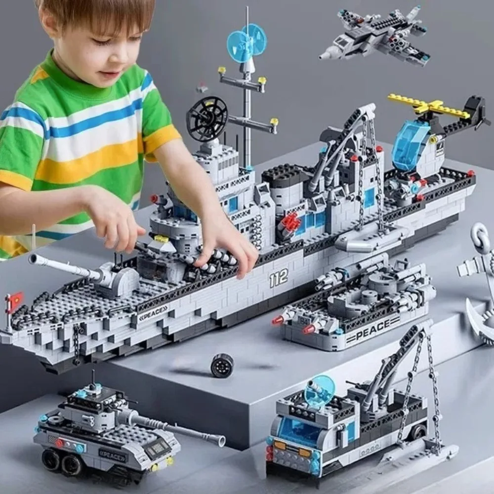 

Military Navy War Chariot Ship Building Blocks Army Boat Plane Model Warships Bricks Children Toys Christmas Gifts