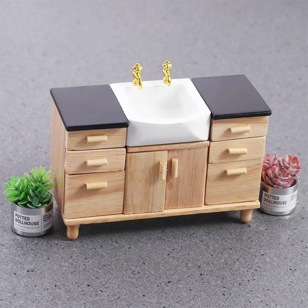 Home Toys Classic Toys Scene Decoration Pretend Play Furniture Toys Cabinet Bathroom Simulation Wash Basin Kitchen Decoration