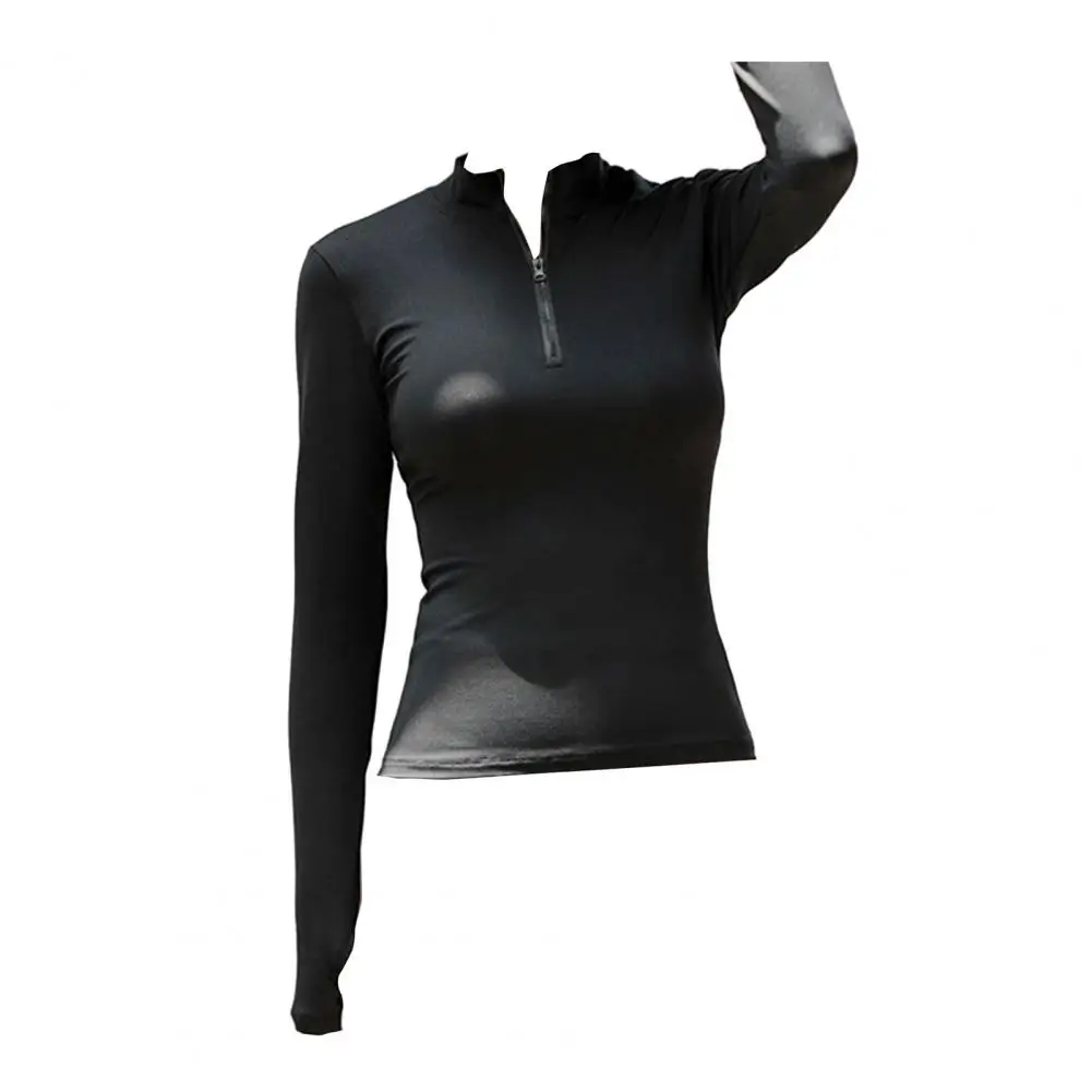 

Women Sportswear Stretchy Long Sleeve Women's Sports Top with Zipper Stand Collar for Exercise Soft Breathable Sweat Absorbing