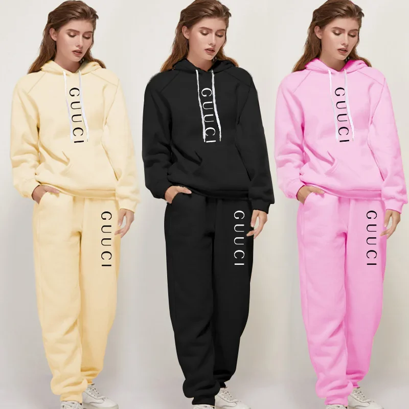 

Autumn Winter Two Piece Set for Women Drawstring Women's Tracksuit Hooded Suit Quality Comfortable Casual Pullover Fashion Daily