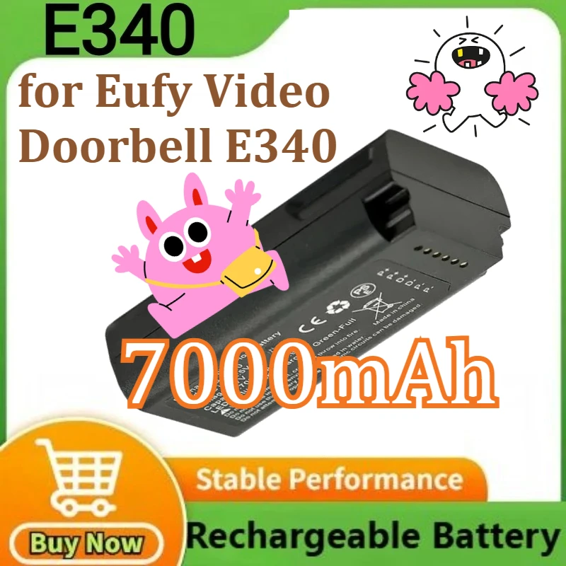 

New Rechargeable Doorbell battery USB-C Charge for Eufy Video Doorbell E340 25.9Wh 3.7V (Include Type-C Cable) 7000mAh