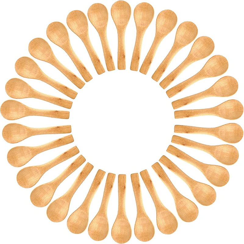 

50PCS Mini Wooden Spoons, Serving scoops for for Body Scrubs, Spices, Ice Cream, Bath Salts, Solid Condiment, Home Kitchen Tools