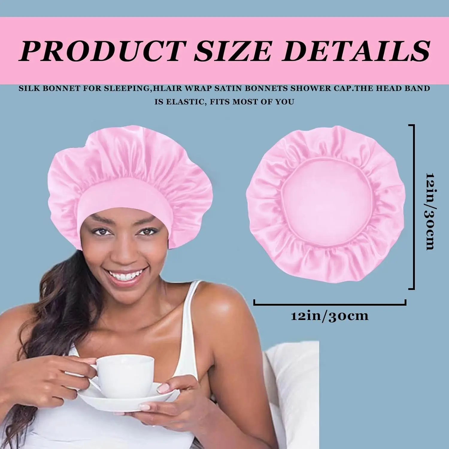 Silk Satin Bonnets for Women & Men - Elastic Wide Band Hair Wrap Cap for Curly Hair - Shower Cap for Sleeping ,Wig Tool