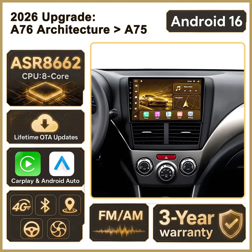Cortex-A76 Octa-Core Android 16 For For Subaru Forester 3 SH 2007-2013 For lmpreza GH GE 2007 - 2011 Car Radio GPS Navigation BT