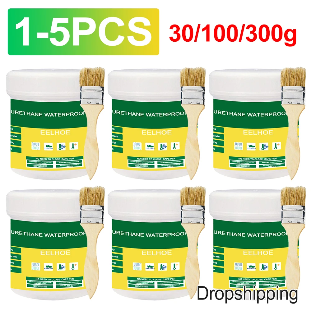 1-5P 30-300g Polyurethane Waterproof Coating Invisible Paste Sealant Glue with Brush Adhesive Repair Glue for Home Roof Bathroom