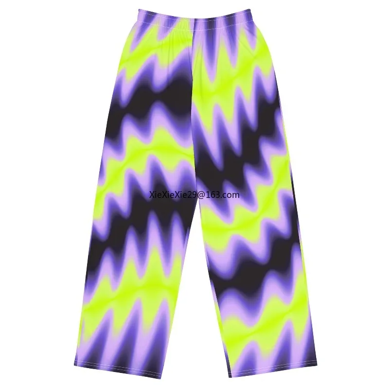 Cyber Style Purple Green Wave Wide Leg Pants Fluorescent Contrasting Subculture Personality Children's Adult Summer Casual Pants