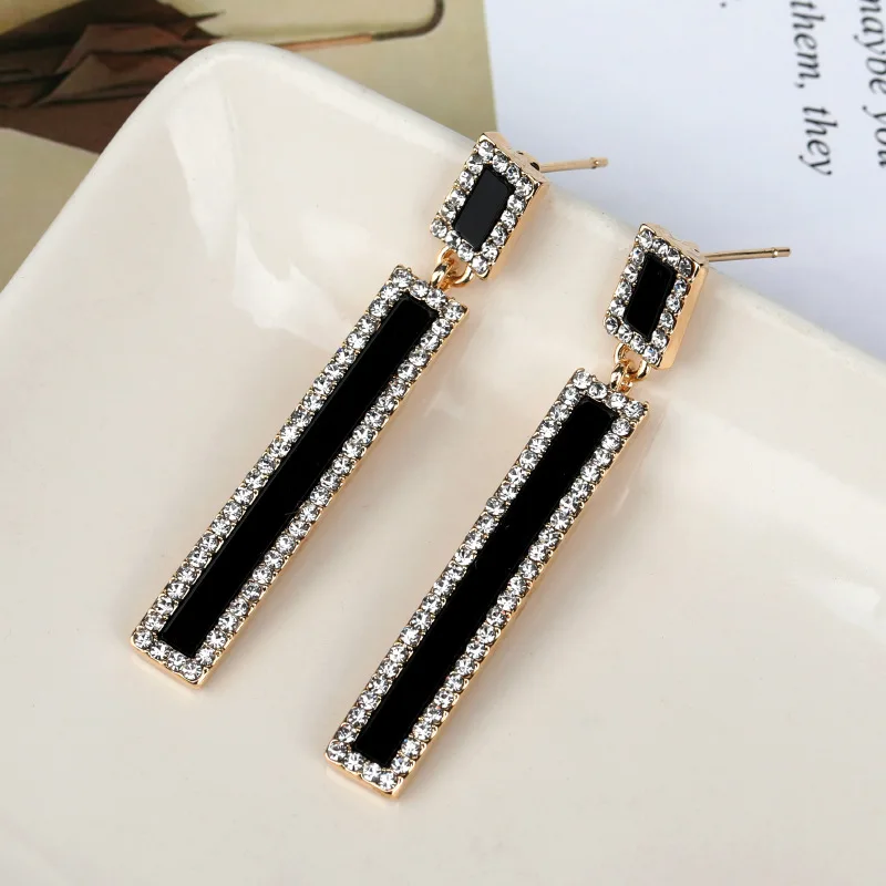 New Fashion Crystal Black Acrylic Star Heart Round Circle Square Triangle Bow Earrings for Women Party Geometry Trendy Jewelry