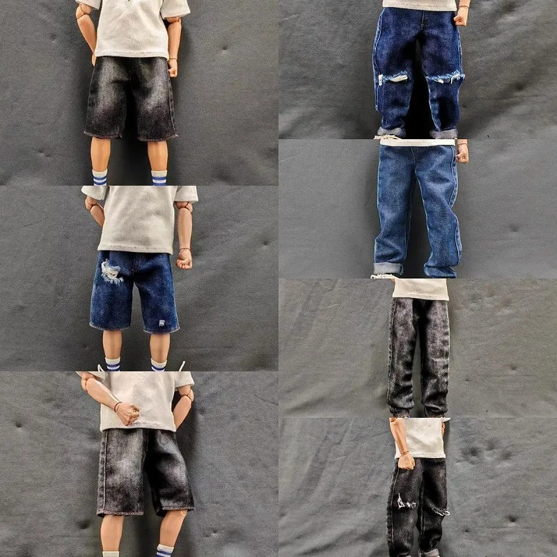 1/6 escala clássico masculino soldado denim shorts fazer jeans velhos calças casuais modelo para figura de ação de 12 polegadas boneca corpo brinquedos