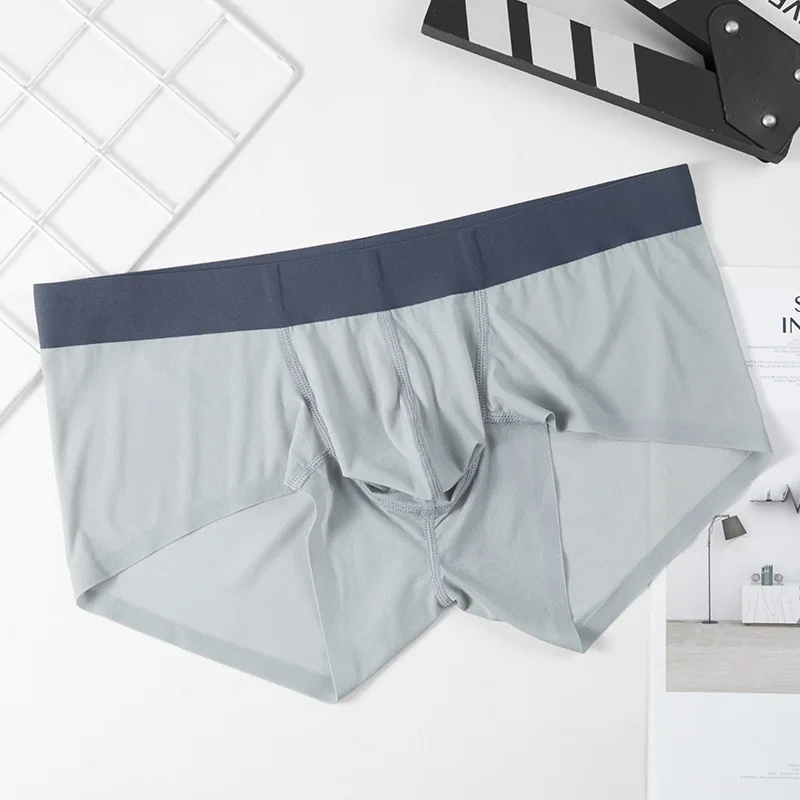 Youth Ice Silk Seamless Boxer Shorts for Men Underwear Ultra-thin Breathable Quick Drying Loose Sexy U Convex Pouch Boxer Shorts