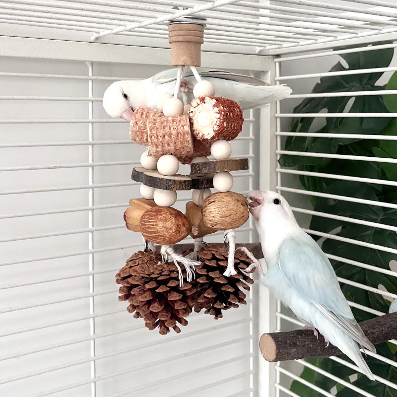 Natural Bird Chew Toy Cotton Rope Pinecone Parrot Toy Bite Resistant Birds Tearing Toy Cockatiels Training Cage Toys Accessries view 2