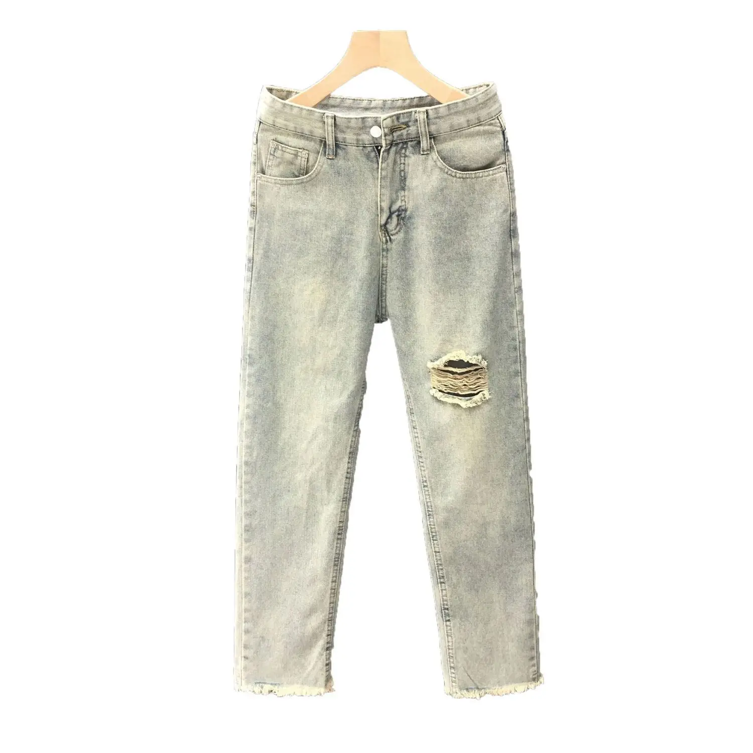 Cowboy Pants Man 2025 New Summer Brand Ruffian Handsome Loose Straight Student Washed Pants Men's Ripped Jeans Stacked Jeans Man