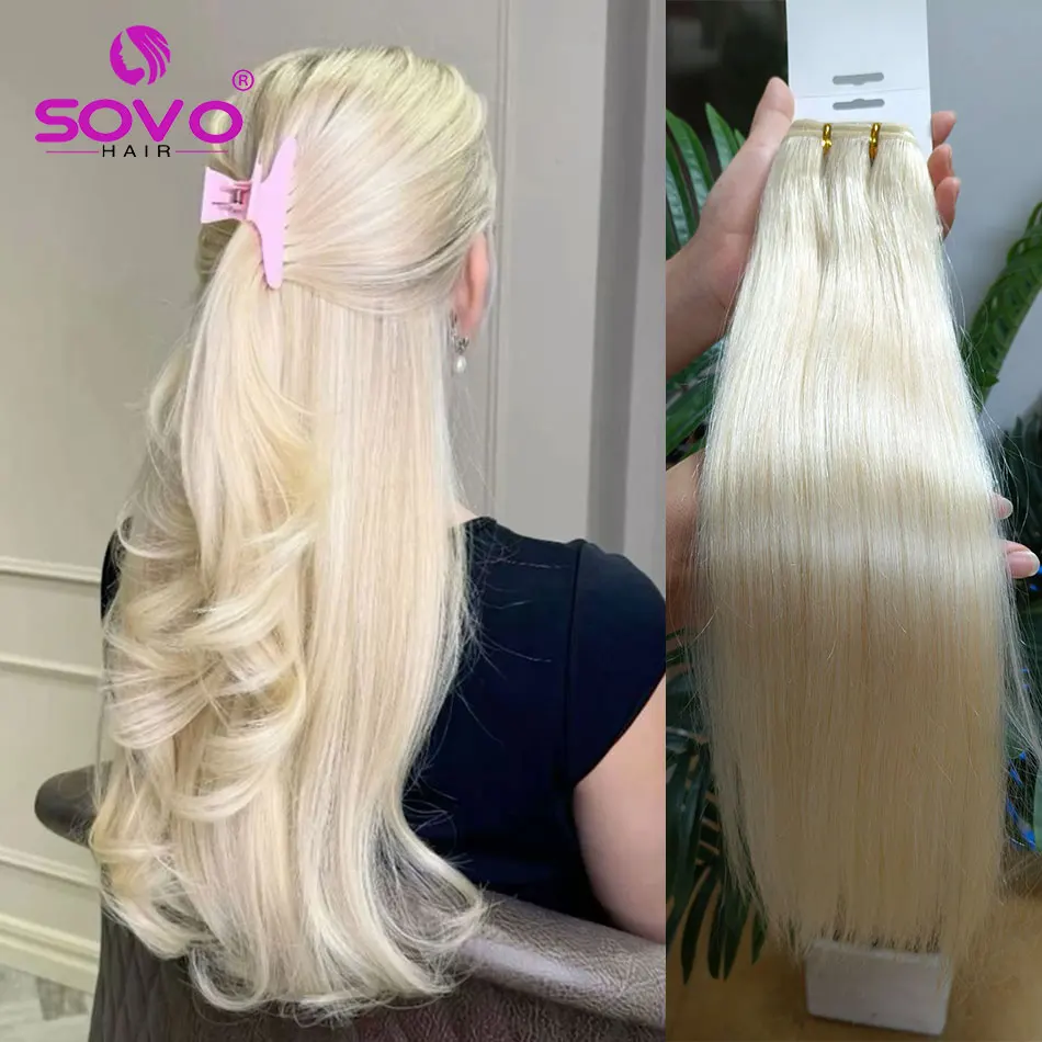 Human Hair Weft Highlight Human Hair Machine Remy Natural Blonde Straight Weave 50g Bundles Sew in Wefts Extensions For Salon