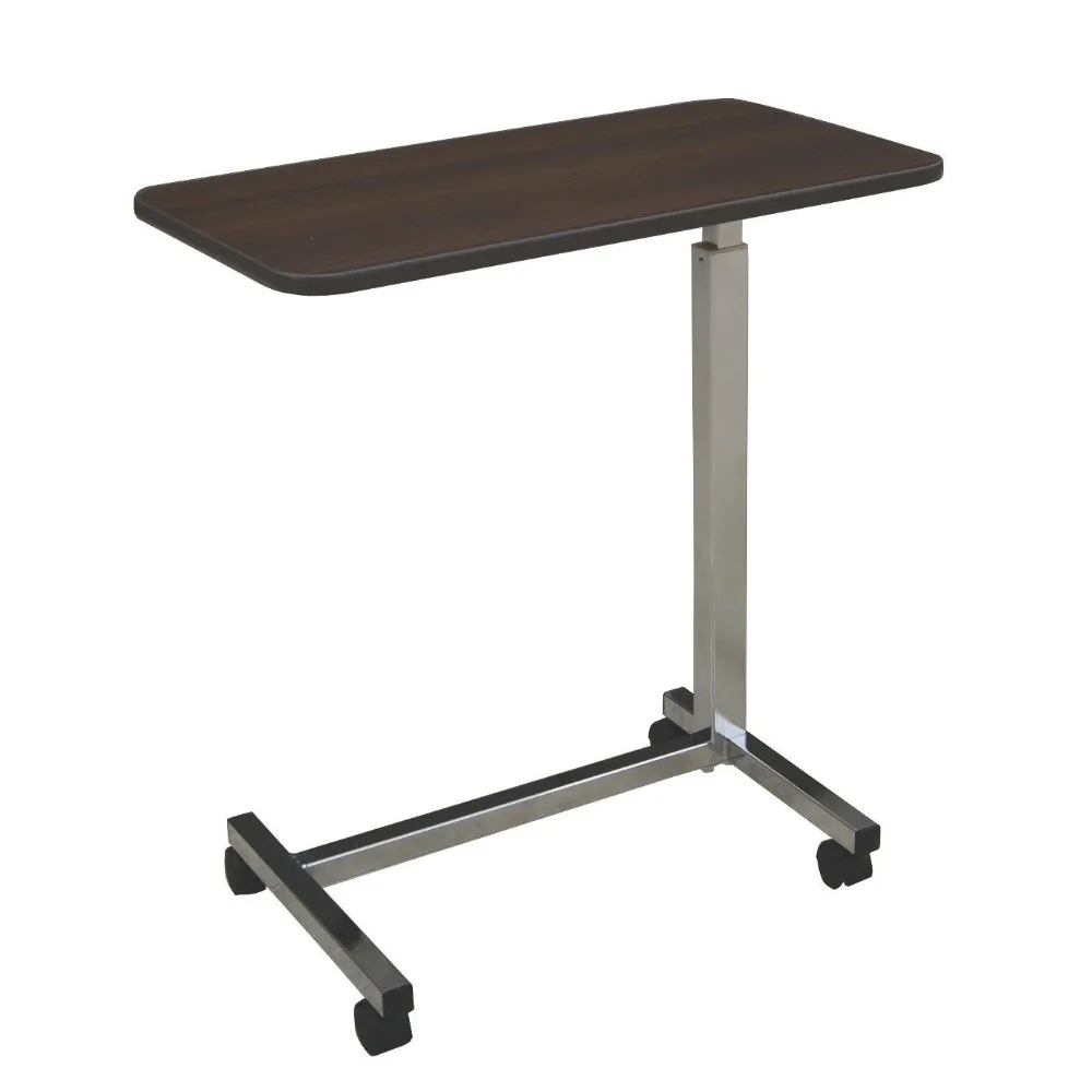 

Adjustable Overbed Table with Wheels - Walnut Top, Silver Base for Home & Healthcare Use